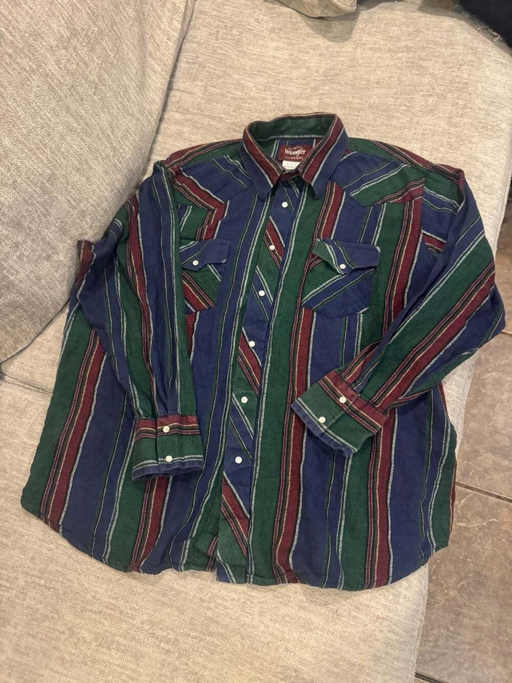 Vintage Wrangler Western Shirt Size 2XL Multi Striped Long Sleeve Pearl Snap